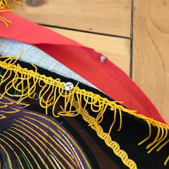 Birds of Paradise Painted Velvet Cushion Cover Fringe Edge Vintage Made in Japan - Picture 4 of 7